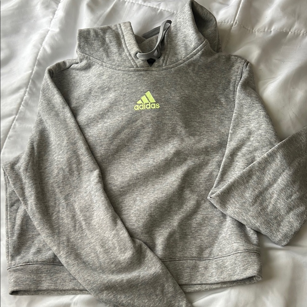 Adidas Heather Gray Hoodie with Neon Logo